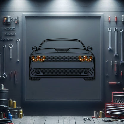 Challenger Front View Metal Neon Car Wall Art - MTN0075