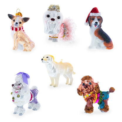 Christmas Doghouse with Two Holiday Puppies Glass Christmas Ornament