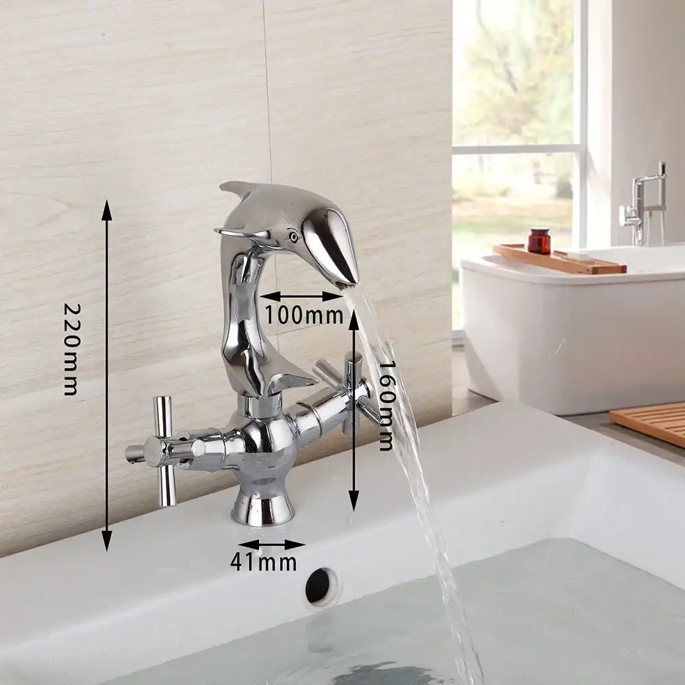 Dolphin shape polished chrome bathroom faucet with dual cross handles