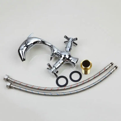 Dolphin shape polished chrome bathroom faucet with dual cross handles