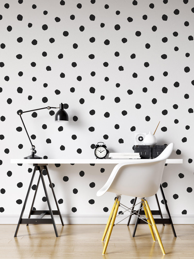 Circle Polka Dots Pattern Peel and Stick Wallpaper | Removable Wall Mural #6206, black