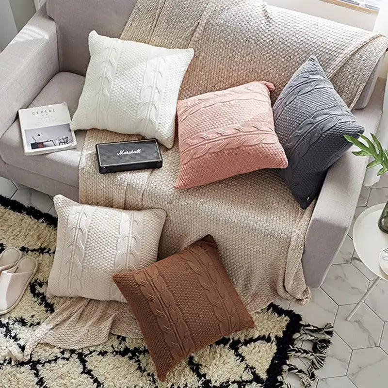 Double cable knit cushion cover set living room pillow case