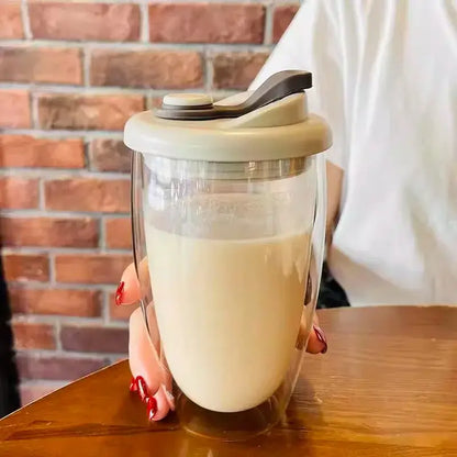 Double deck insulated glass mug with white lid – kitchen water cup