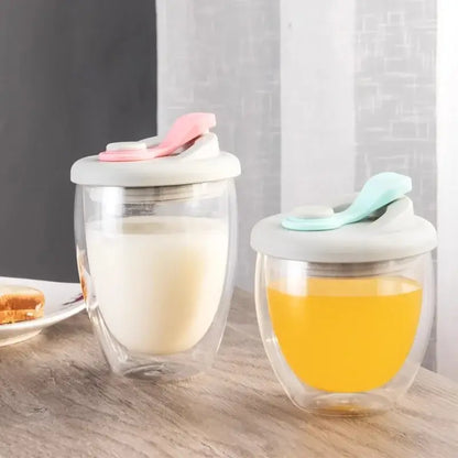 Double deck insulated glass mug with white lid – kitchen water cup