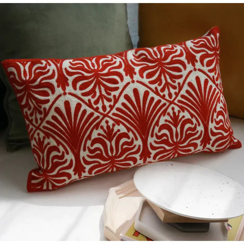 Double happiness embroidered red traditional lumbar pillow bedroom case