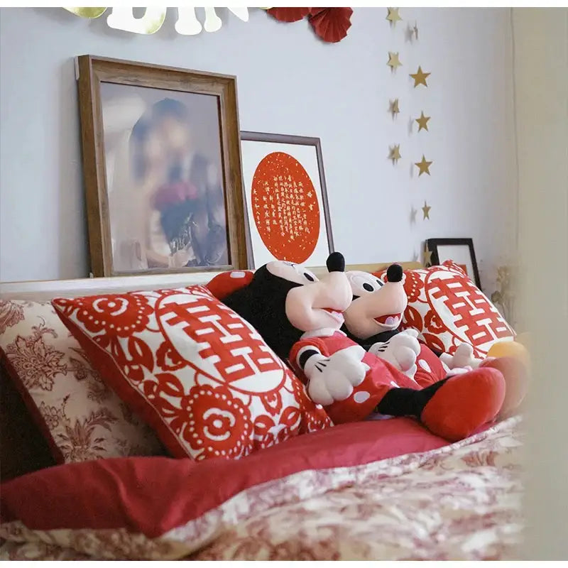 Double happiness embroidered red traditional lumbar pillow bedroom case