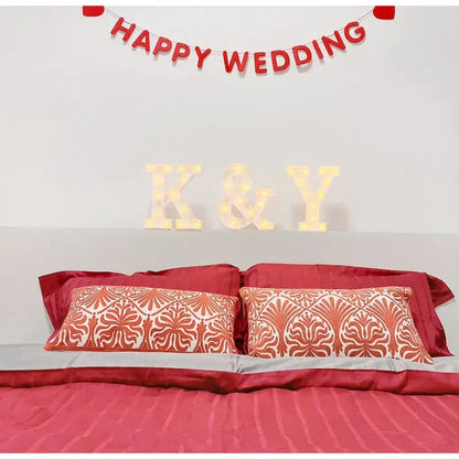 Double happiness embroidered red traditional lumbar pillow bedroom case