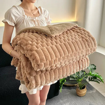 Double layer lamb plush throw blanket bedroom soft textured fleece