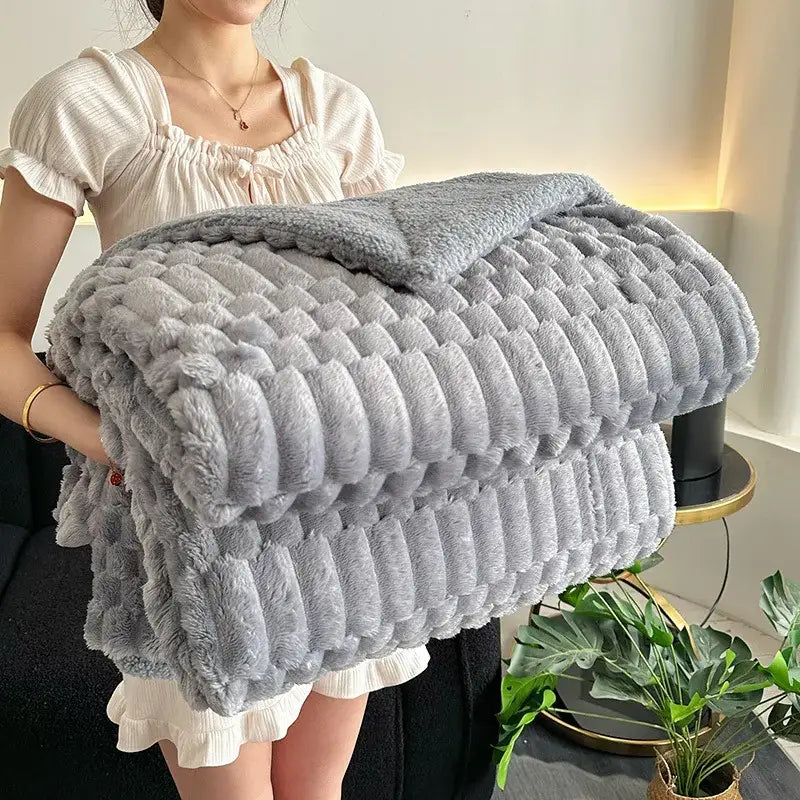 Double layer lamb plush throw blanket bedroom soft textured fleece