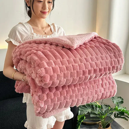 Double layer lamb plush throw blanket bedroom soft textured fleece