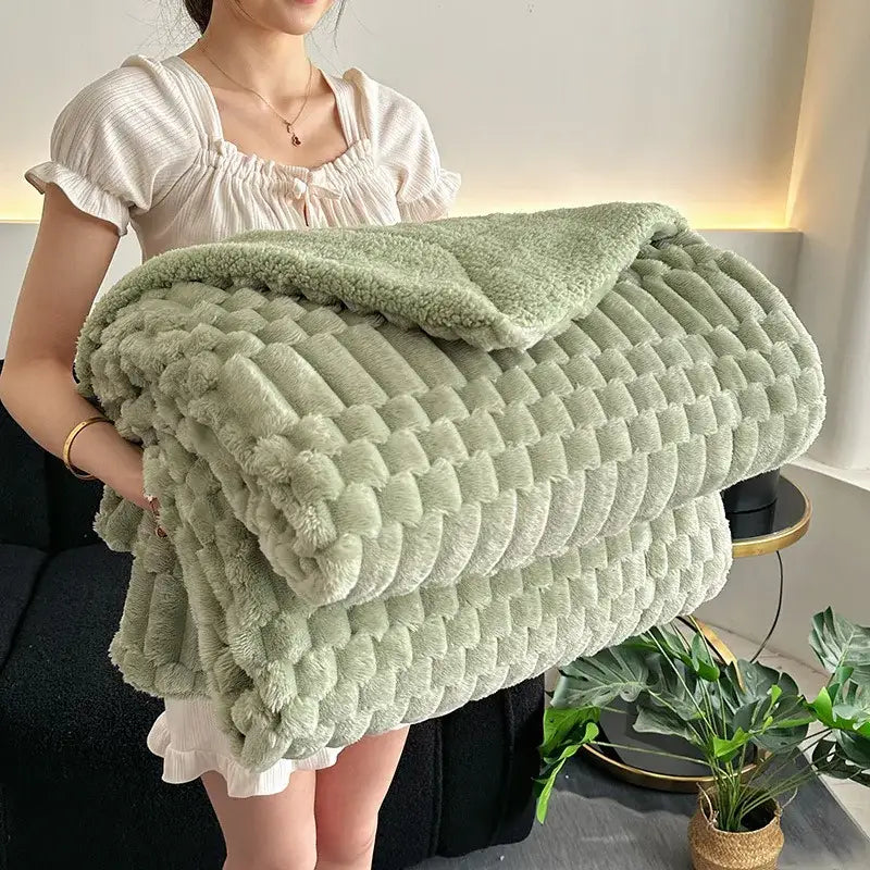 Double layer lamb plush throw blanket bedroom soft textured fleece