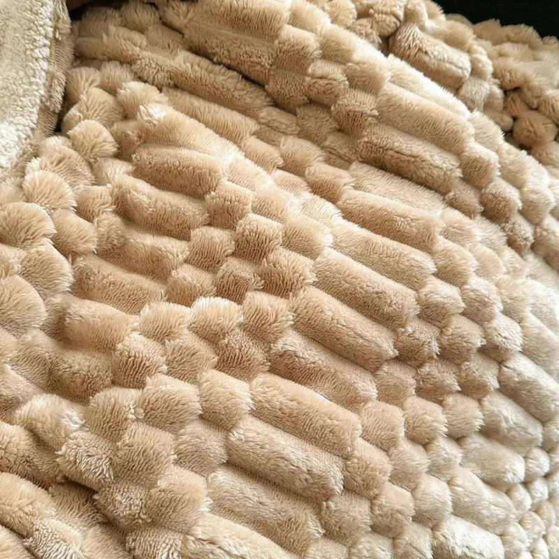 Double layer lamb plush throw blanket bedroom soft textured fleece