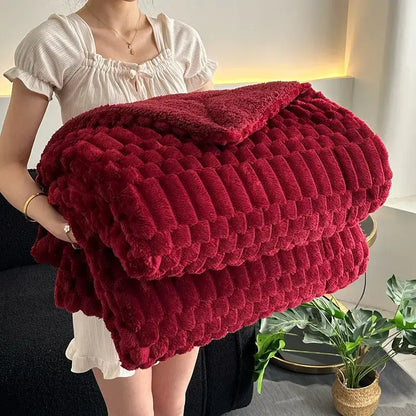 Double layer lamb plush throw blanket bedroom soft textured fleece