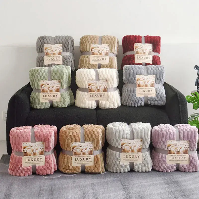 Double layer lamb plush throw blanket bedroom soft textured fleece