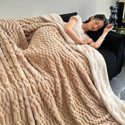 Double layer lamb plush throw blanket bedroom soft textured fleece