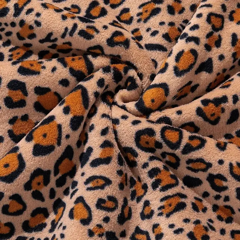 Double layer leopard print coral fleece blanket bedroom bedspread