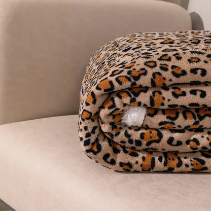 Double layer leopard print coral fleece blanket bedroom bedspread