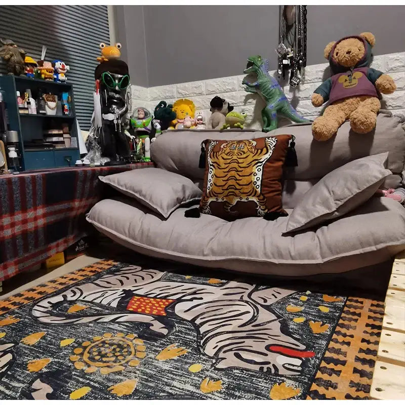 Double tiger bohemian moroccan rug living room decor