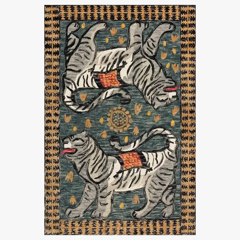 Double tiger bohemian moroccan rug living room decor