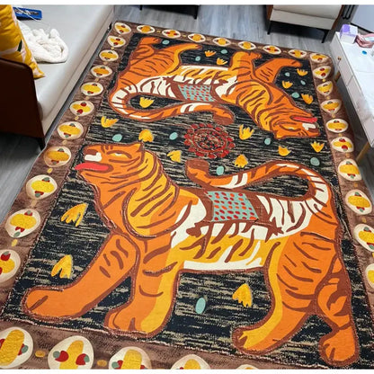 Double tiger bohemian moroccan rug living room decor