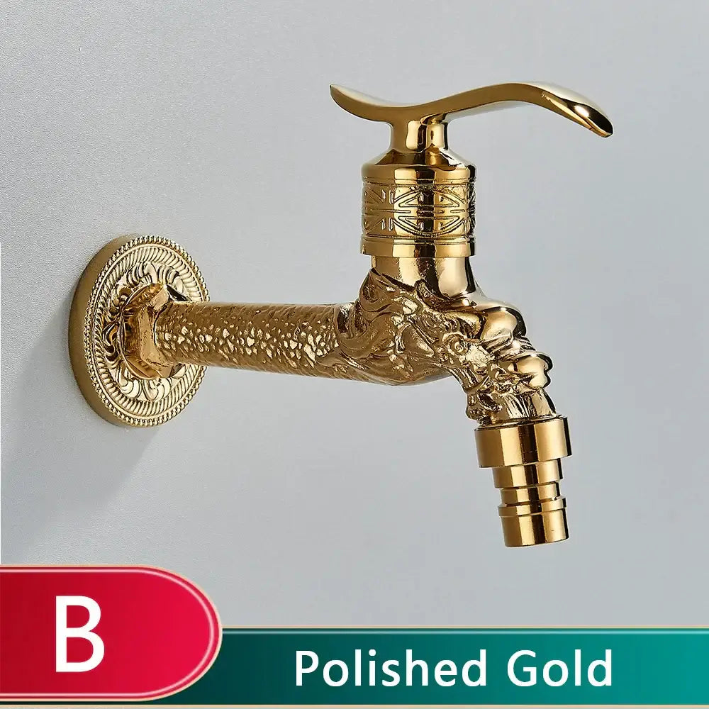 Dragon carved antique brass faucet bathroom wall mount decor