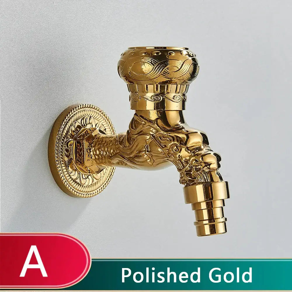 Dragon carved antique brass faucet bathroom wall mount decor
