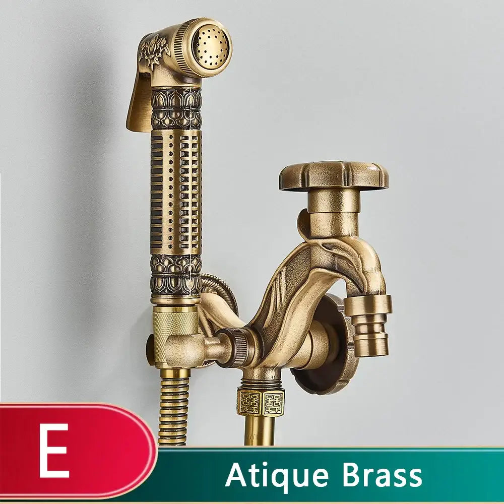 Dragon carved antique brass faucet bathroom wall mount decor
