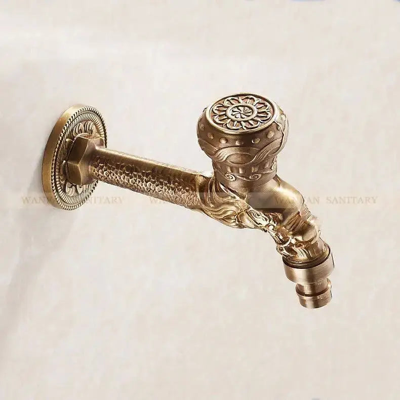 Dragon carved antique bronze faucet bathroom outdoor tap