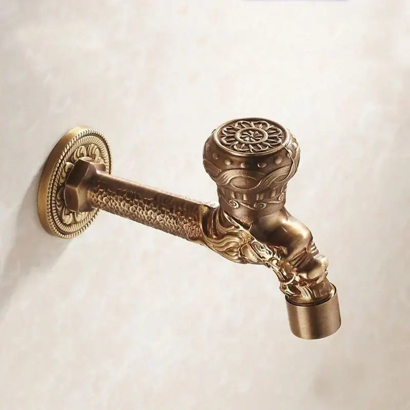 Dragon carved antique bronze faucet bathroom outdoor tap