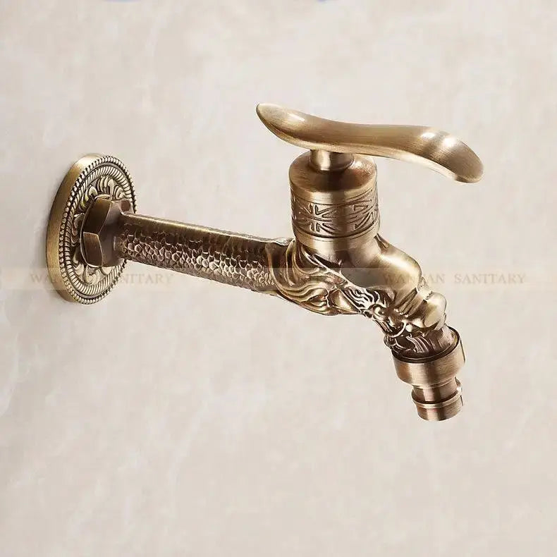 Dragon carved antique bronze faucet bathroom outdoor tap