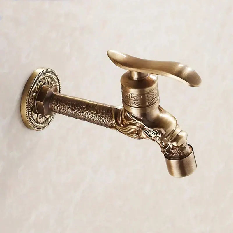 Dragon carved antique bronze faucet bathroom outdoor tap