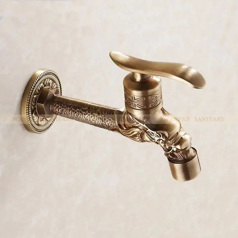 Dragon carved antique bronze faucet bathroom outdoor tap
