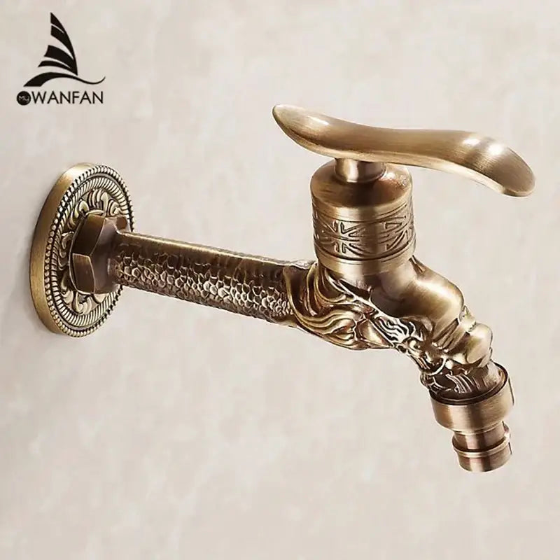 Dragon carved antique bronze faucet bathroom outdoor tap