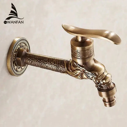 Dragon carved antique bronze faucet bathroom outdoor tap