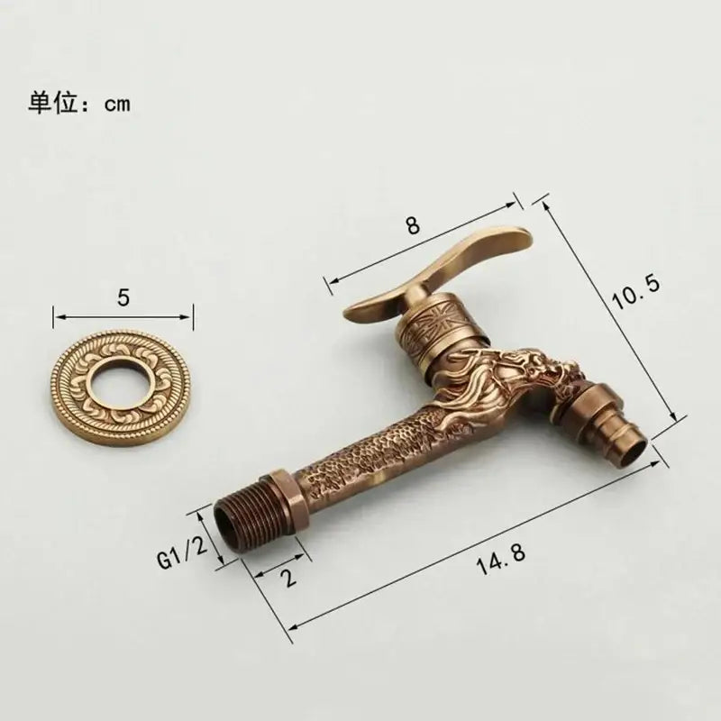 Dragon carved antique bronze faucet bathroom outdoor tap