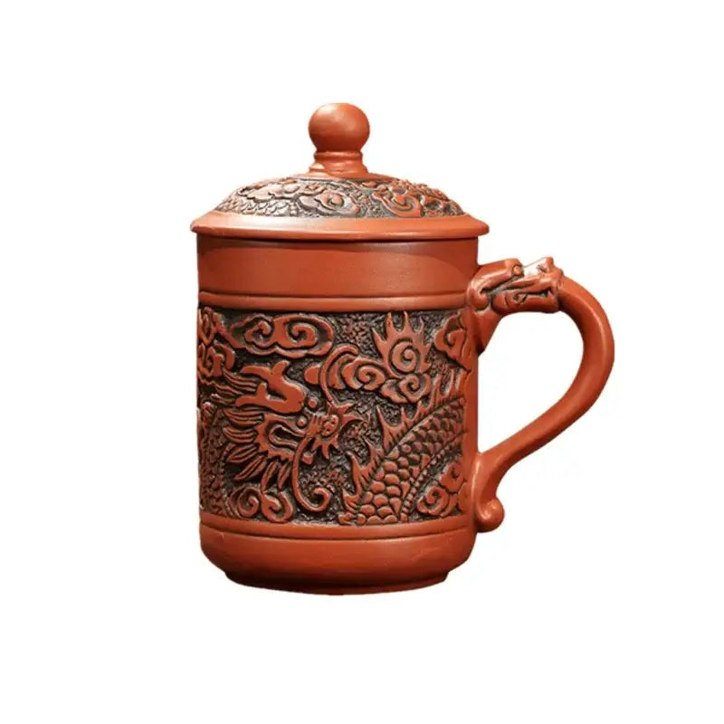 Dragon phoenix thermo coffee mug brown ceramic kitchen travel cup