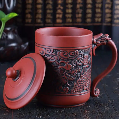 Dragon phoenix thermo coffee mug brown ceramic kitchen travel cup