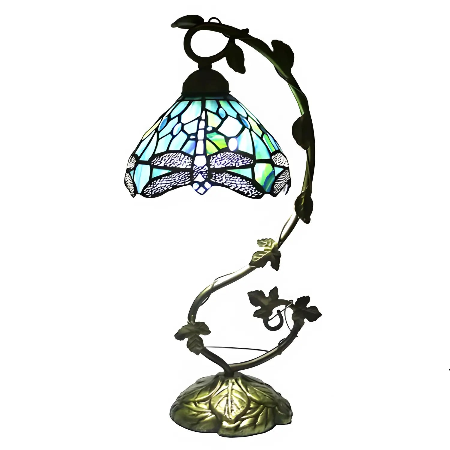 Metal Leaf Glass Tiffany-Style Lamp Dragonfly