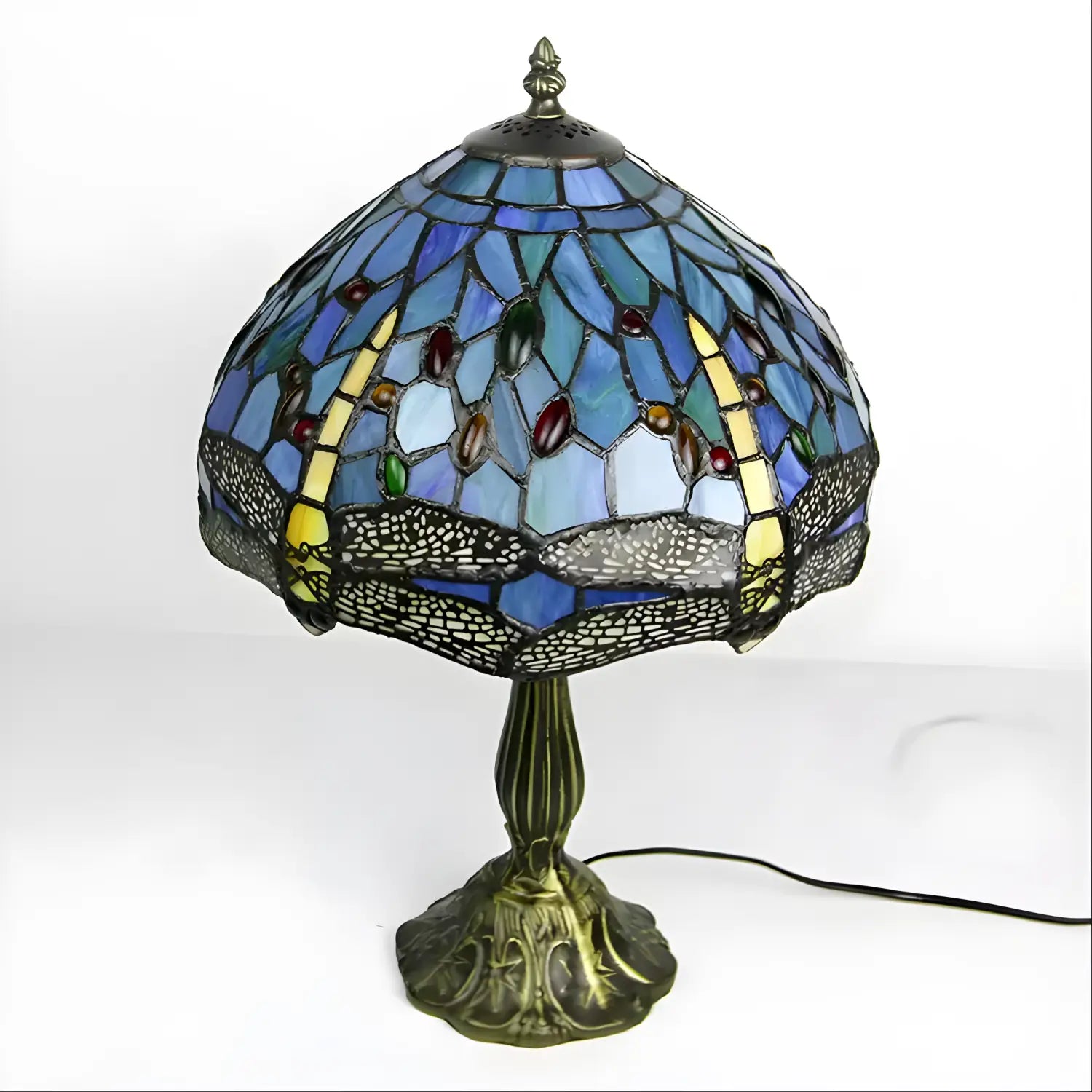 Dragonfly Tiffany-Inspired Lamp Glass with Tabletop Design