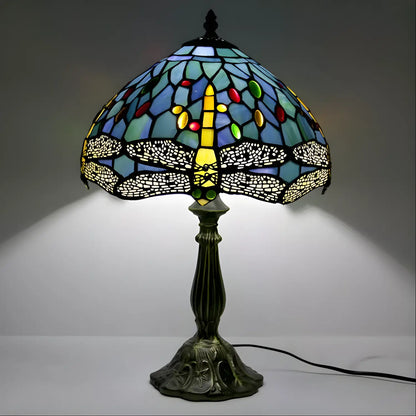 Dragonfly Tiffany-Inspired Lamp Glass with Tabletop Design