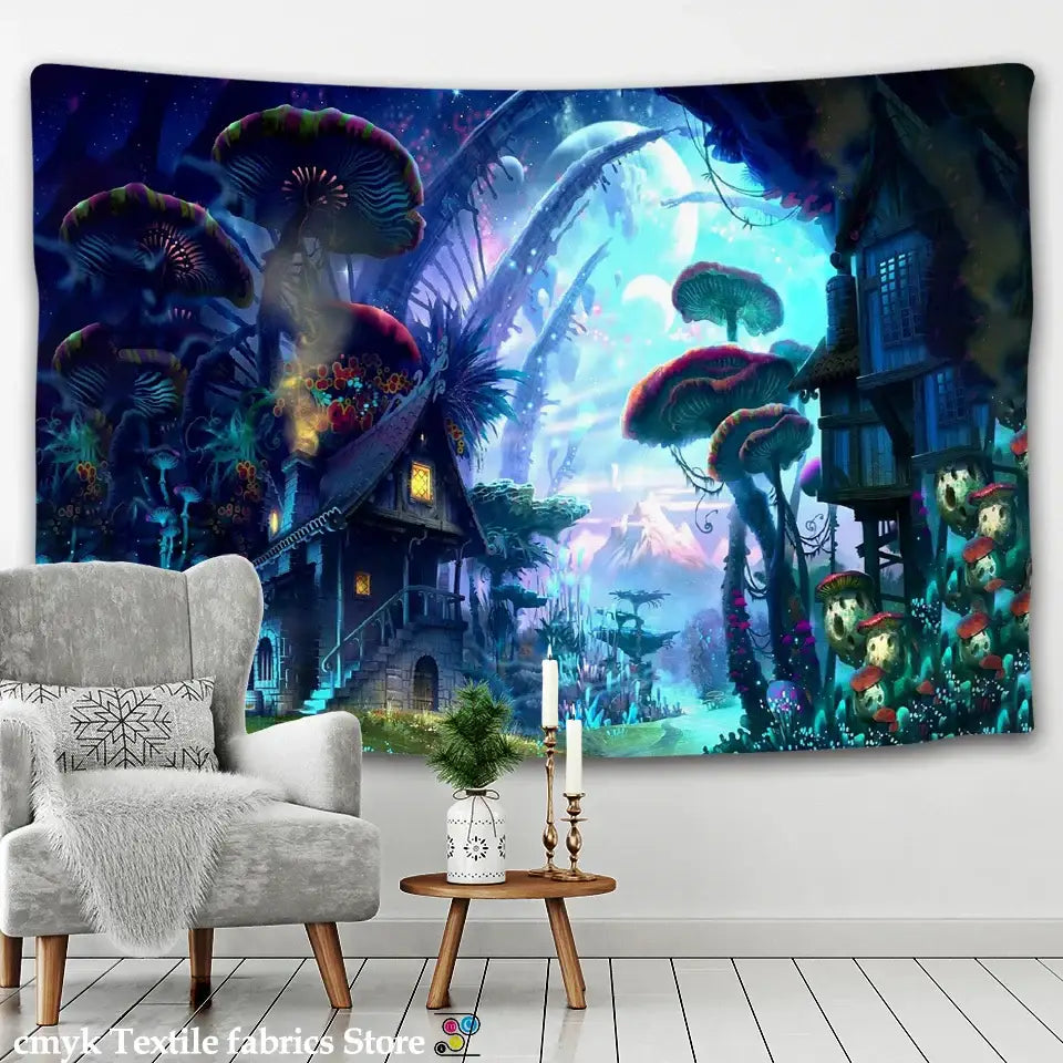 Dreamy castle mushroom tapestry bedroom hippie wall hanging decor