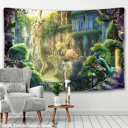 Dreamy castle mushroom tapestry bedroom hippie wall hanging decor