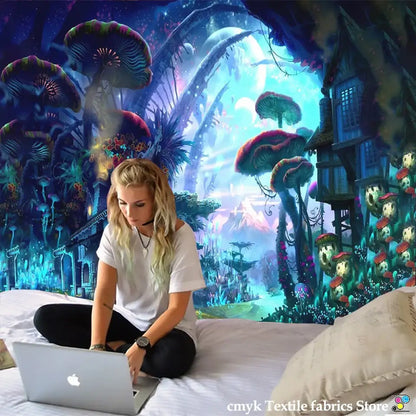 Dreamy castle mushroom tapestry bedroom hippie wall hanging decor