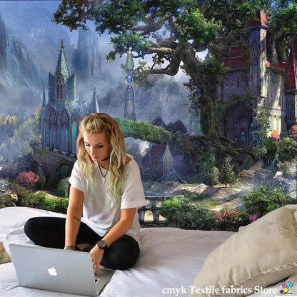 Dreamy castle mushroom tapestry bedroom hippie wall hanging decor