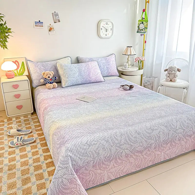 Dreamy gradient single bedspread pink & mint green bedroom quilt