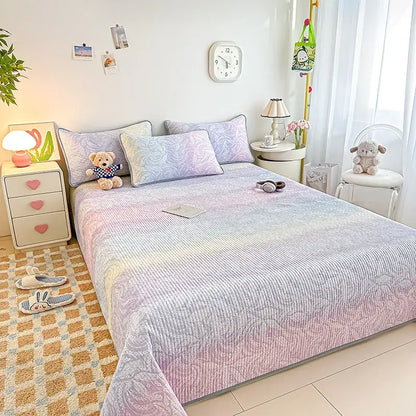 Dreamy gradient single bedspread pink & mint green bedroom quilt
