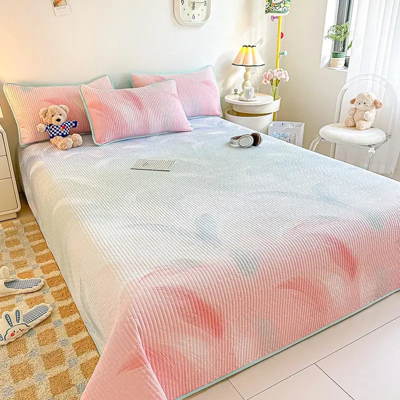 Dreamy gradient single bedspread pink & mint green bedroom quilt