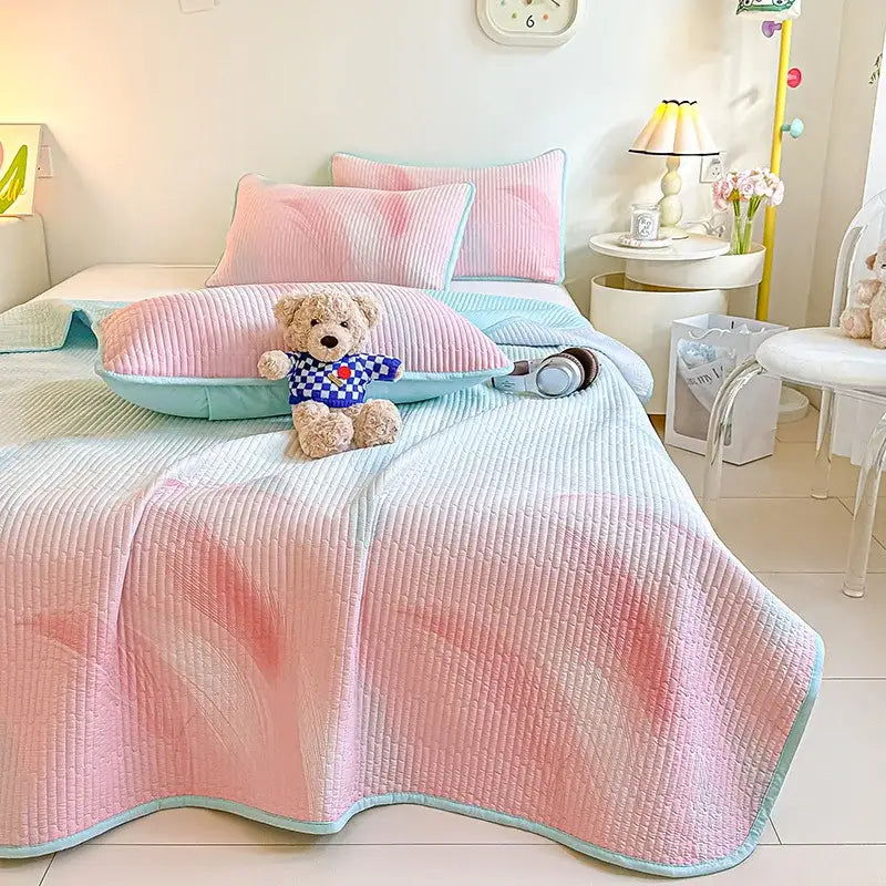 Dreamy gradient single bedspread pink & mint green bedroom quilt