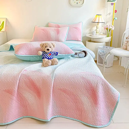 Dreamy gradient single bedspread pink & mint green bedroom quilt