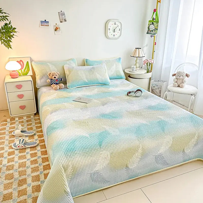 Dreamy gradient single bedspread pink & mint green bedroom quilt